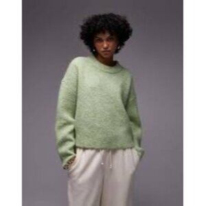 Topshop Knit Fluffy Cable Front Two Tone In Mint Oversized Soft Luxurious Sweate